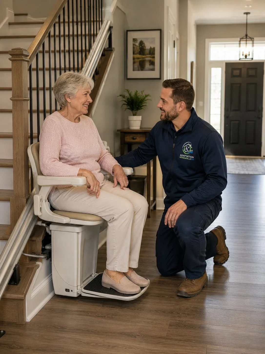 Monte-escalier installé dans une maison